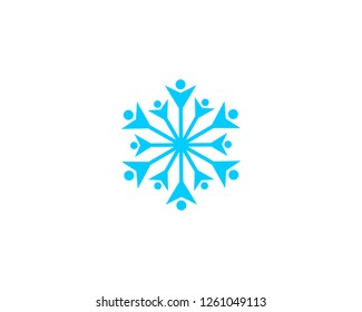 People vector icon, snow design round web blue button. 