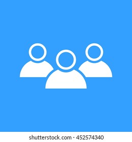 People vector icon. White Illustration isolated on blue background for graphic and web design.