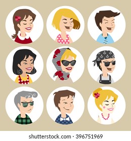 People vector icons. Avatar in retro style. Face located in user profile.