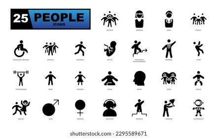 Menschen, Vektorsymbole Sammlung. Set beinhaltet männliche, weibliche, kinderjunge, Teamsymbole und vieles mehr.