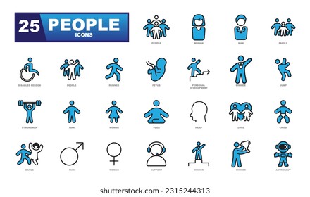Menschen, Vektorsymbole Sammlung. Set beinhaltet männliche, weibliche, kinderjunge, Teamsymbole und vieles mehr.
