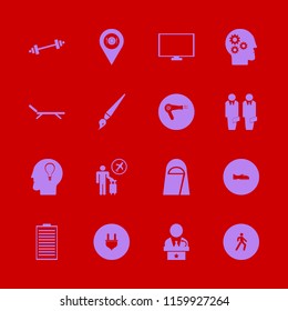 people vector icons set. with chaise lounge, hair dryer, dumbbell and arab woman in set