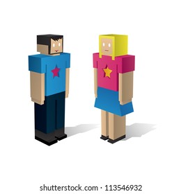 People vector icons - set of Isometric puppets girl and boy
