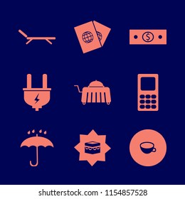 people vector icons set. with room service, plug, umbrella and money cash in set