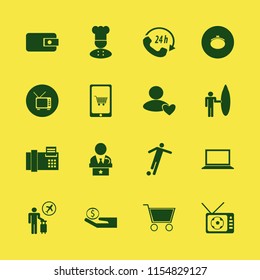 people vector icons set. with surfer with board, laptop, user favorite and public speaker in set