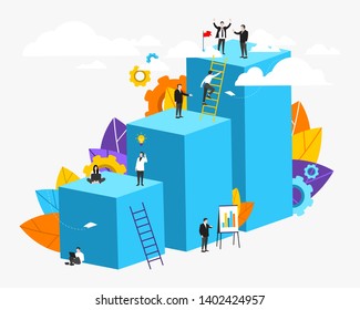 People. Vector Illustration. Cooperation. Business Concept. Way To Success. Career Growth. Vector Model, Flat Design Style. Team, Teamwork, Partnership And Unity. All Elements Are Isolated.EPS 10.