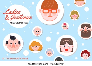 People Vector Illustration, Vector Flat Character Faces, Cute Avatar Collection, Flat Design, Various Age Group Character Concept, Modern Web Icon Set