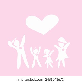 People in vector illustration, symbolizing teamwork, family, and love,  Cartoon doodle character design for family Day Card, Pink background picture