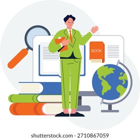 People vector illustrations in various activities of education, learning, reading book
