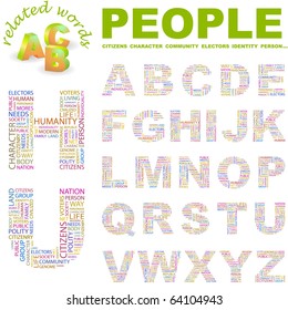 PEOPLE. Vector letter collection. Illustration with different association terms.