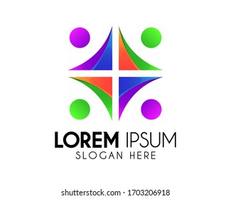 People Vektorillustration Logo Design. Teamwork-Icon-Konzept. Modernes Logo für Geschäftsidentität. Farbige grafische Design-Vorlage / Element. 4 Personen