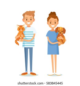 People vector with pets