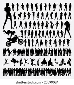 people vector silhouettes with many action