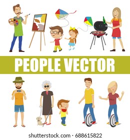 People vector with various characters isolated over white background