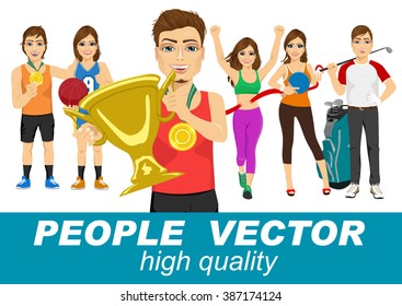 people vector with various sport characters