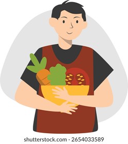 Pessoas com legumes. Celebração do Dia Mundial da Vegetariana. Ilustração de vetor