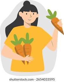 Pessoas com legumes. Celebração do Dia Mundial da Vegetariana. Ilustração de vetor