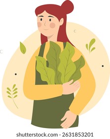 People Vegetarian Illustration in Cartoon Design. Healthy Lifestyle. Vector Character