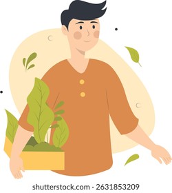 People Vegetarian Illustration in Cartoon Design. Healthy Lifestyle. Vector Character