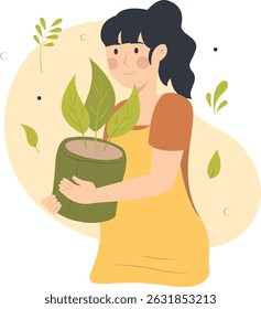 People Vegetarian Illustration in Cartoon Design. Healthy Lifestyle. Vector Character