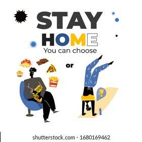 people with the victory and defeat. Ways and goals."stay at home" motivational concept of achievements that can be made in isolation. Success vector flat style illustration
