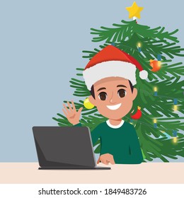 People video call conference on christmas holidays.