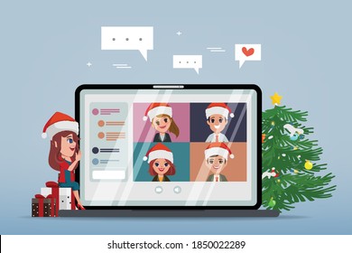 People video call conference on christmas holidays.