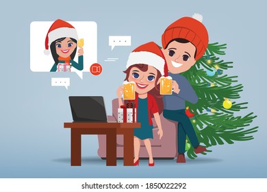 People video call conference on christmas holidays.