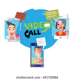 The people are videoconferencing in the different locations, videophone or Videocalling concept - vector illustration