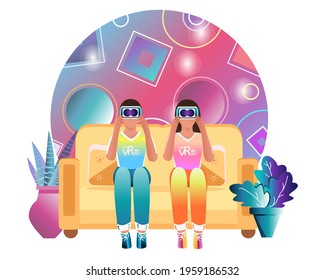 People in virtual reality glasses. The concept of the future, new technologies. Vector. Bright illustration in a flat style.