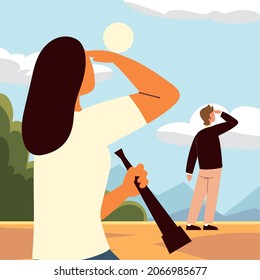 Menschen sehen Zukunft mit Teleskop