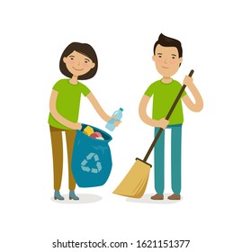 People or volunteers take out the trash. Protection of nature, environment vector