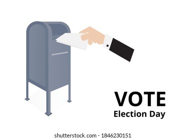 People voter by mail drop ballot to official ballots box for election day on white background