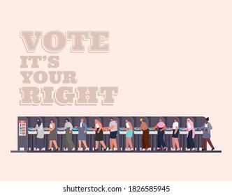 people at voting booth with vote its your right text design, elections day theme Vector illustration