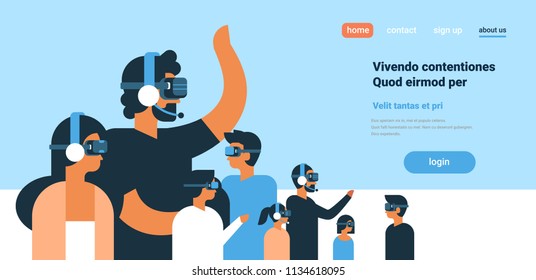 people in vr glasses playing virtual reality headphones team flat copy space horizontal vector illustration - Powered by Shutterstock - Get 15% off with code: PIKWIZARD15