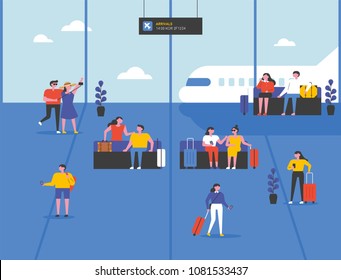 People waiting at the airport for a journey. vector illustration flat design