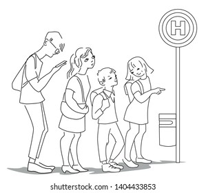 People waiting for the bus at bus stop in the city
