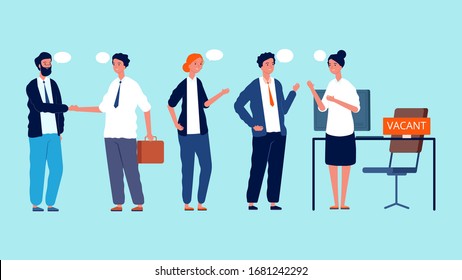 Leute warten auf ein Interview. Unkomplizierte Position, Vermietung. Illustration zur Vektorillustration von Warteschlangen zu Büros