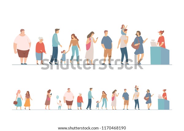 カウンターで待ち行列に入っている人々 平らなベクターイラスト のベクター画像素材 ロイヤリティフリー