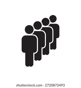 Personen, die auf das Symbol der Warteschlange warten, Symbol für durchgezogene Glyphe, Vektor für die stehende Position der Menschenmenge und Reihenfolge für die Organisation der Kundenreihenfolge