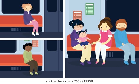 Pessoas esperando no trem. Ilustração vetorial em estilo de desenho animado plano.