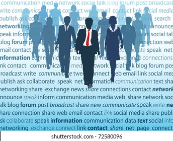 People walk from a page where they actively use social media network concepts in business