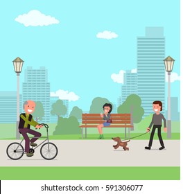 people walk in the park. vector illustration. flat design style