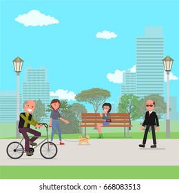 people walk in the park. vector illustration. flat design style