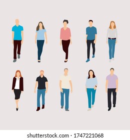 People walk and stand vector character design, population of human in the world, world population day