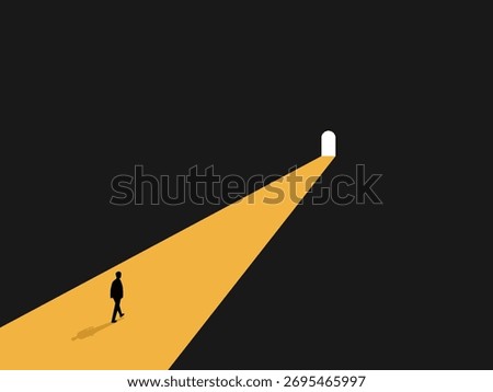 People walk towards the bright door
