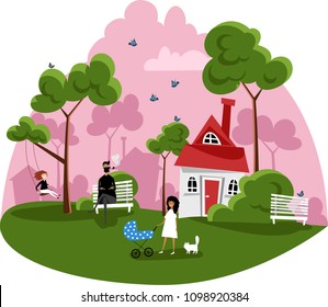 people walk in the yard