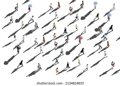 people walking aerial - illustration of crowd of people