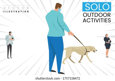people walking alone, Solo morning walk with dog, People are perusing solo activities