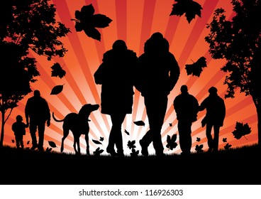 People walking in the Autumn Leaves